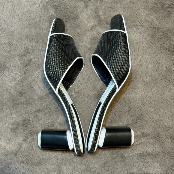 Franco Sarto Black and White Mules, Linley Slide Heeled Sandals, Size - 6.5 - Picture 5 of 11